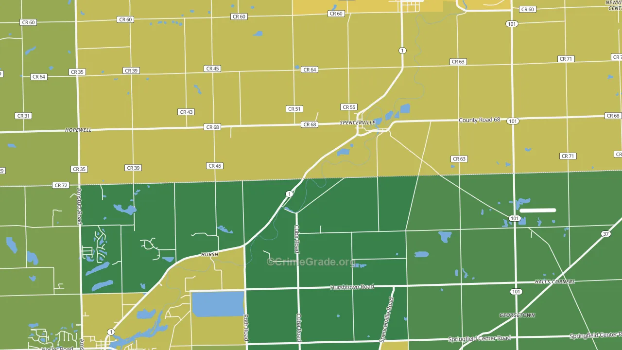 Spencerville, IN Map of Assault Rates