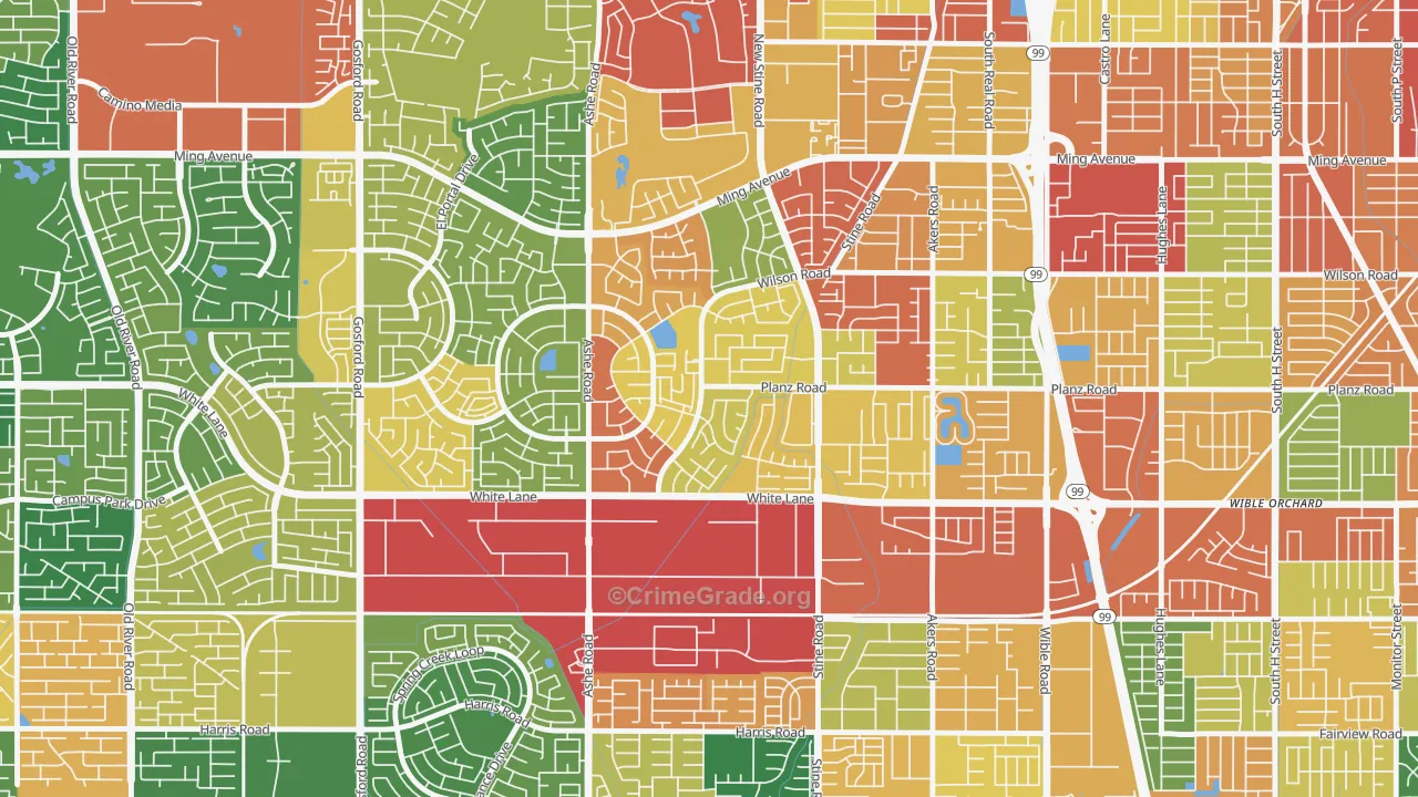 Spice Tract, Bakersfield, CA Map of Assault Rates