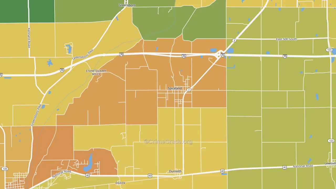 Spiceland, IN Map of Assault Rates