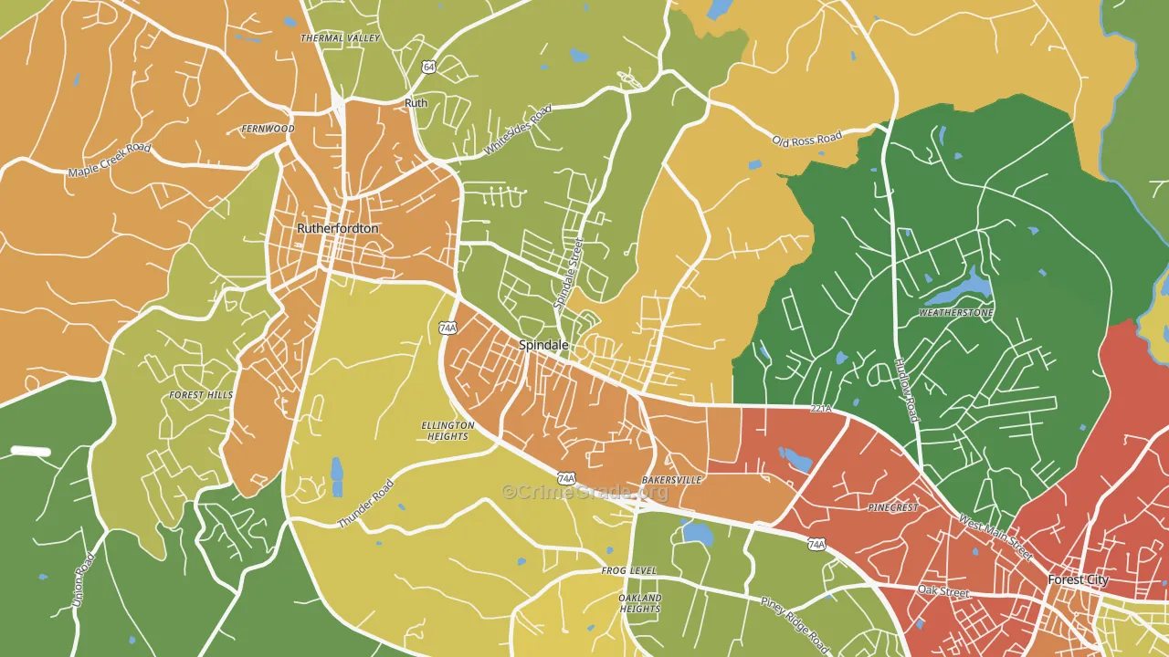 Spindale, NC Map of Assault Rates