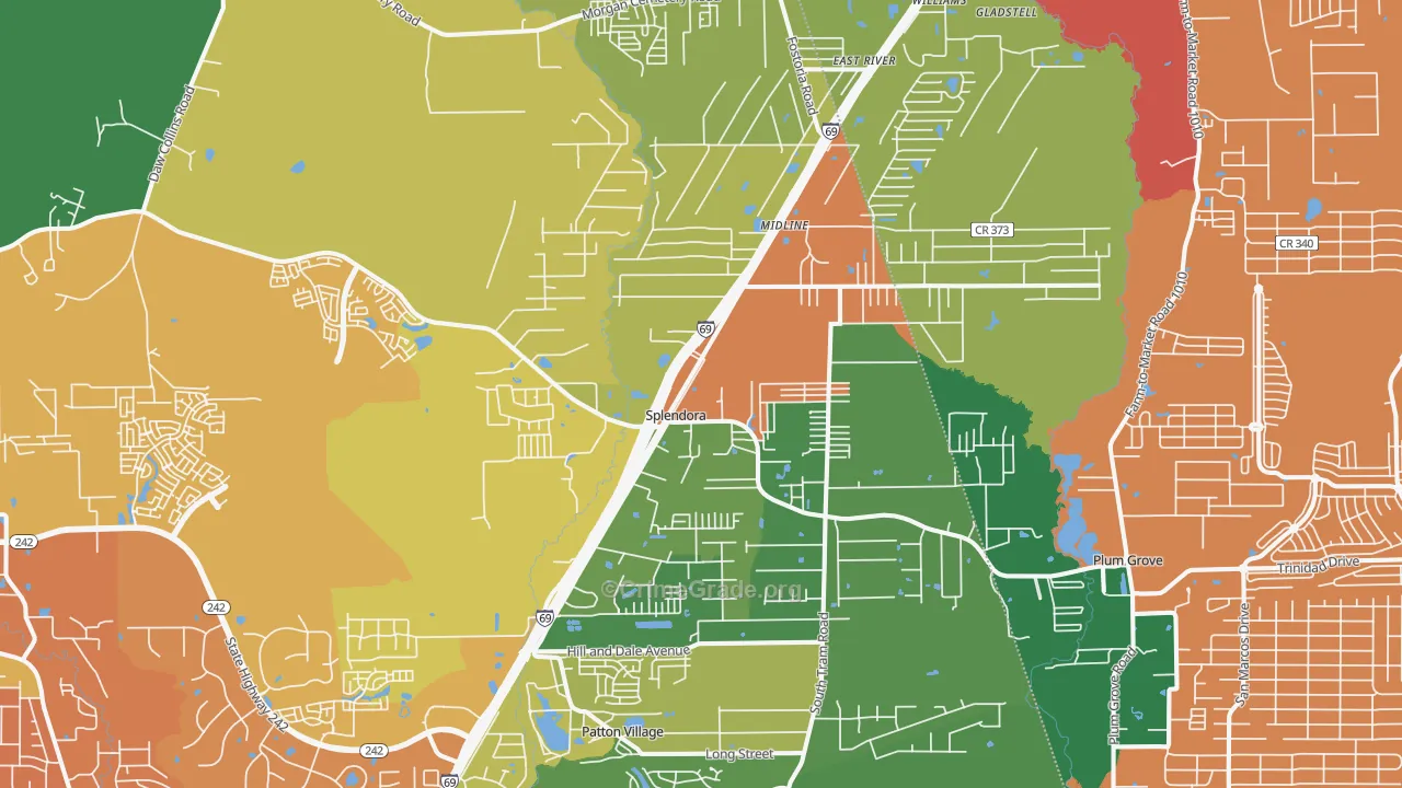 Splendora, TX Map of Assault Rates
