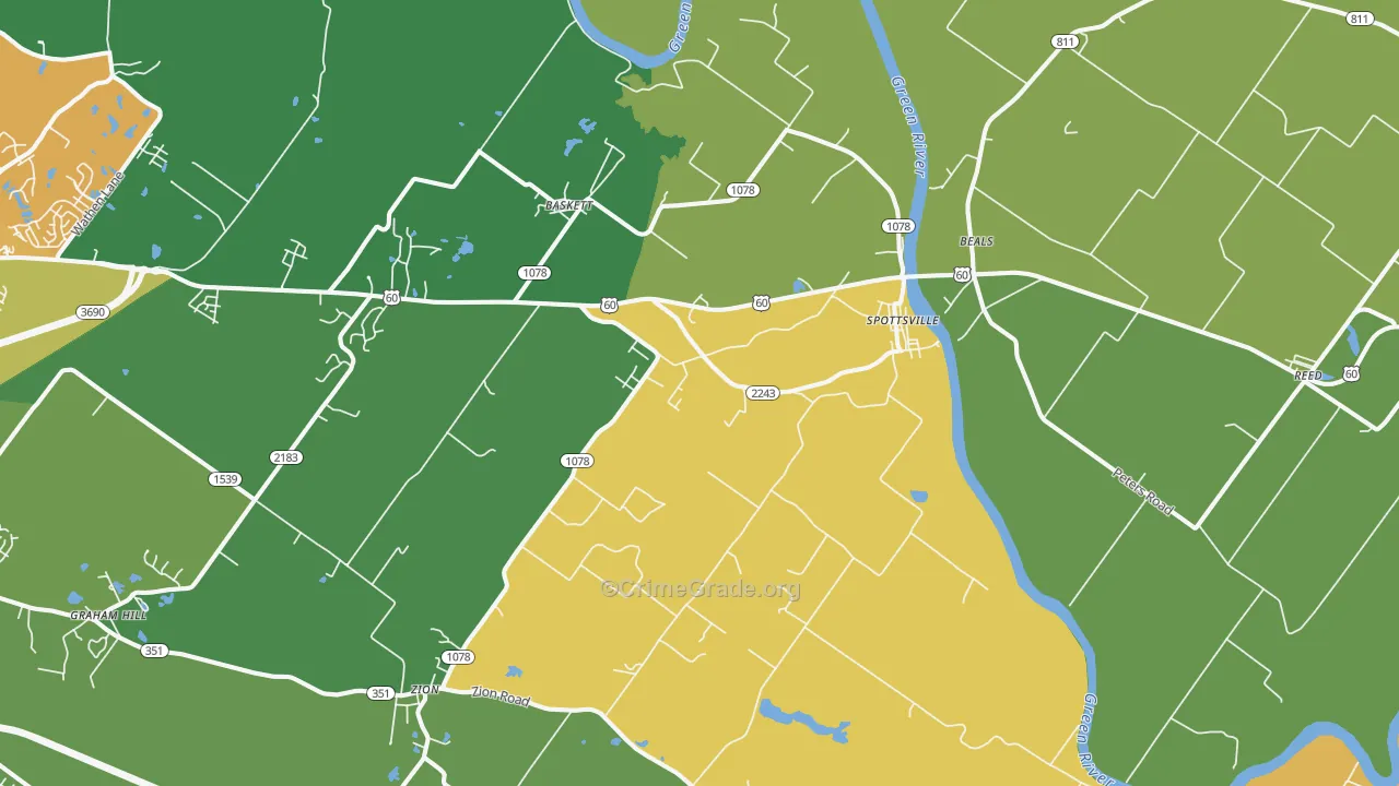 Spottsville, KY Map of Assault Rates