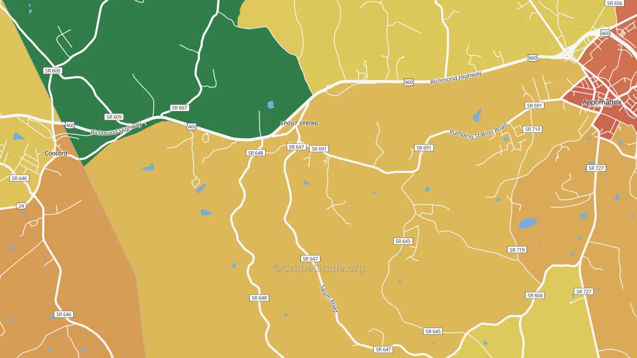 Spout Spring, VA Map of Assault Rates
