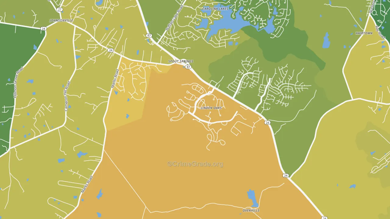 Spout Springs, NC Map of Assault Rates