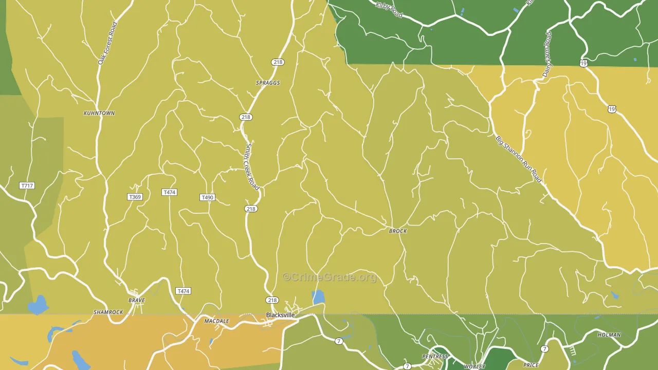 Spraggs, PA Map of Assault Rates