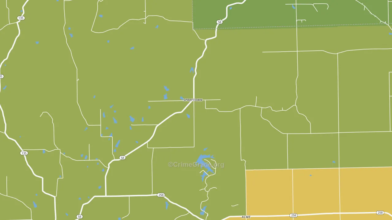 Spraytown, IN Map of Assault Rates