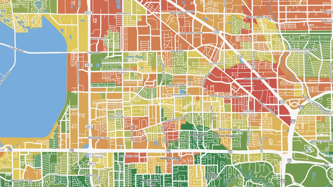 Spring Branch, Houston, TX Map of Assault Rates