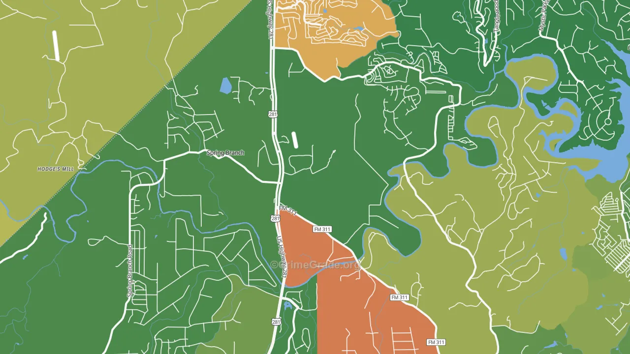 Spring Branch, TX Map of Assault Rates