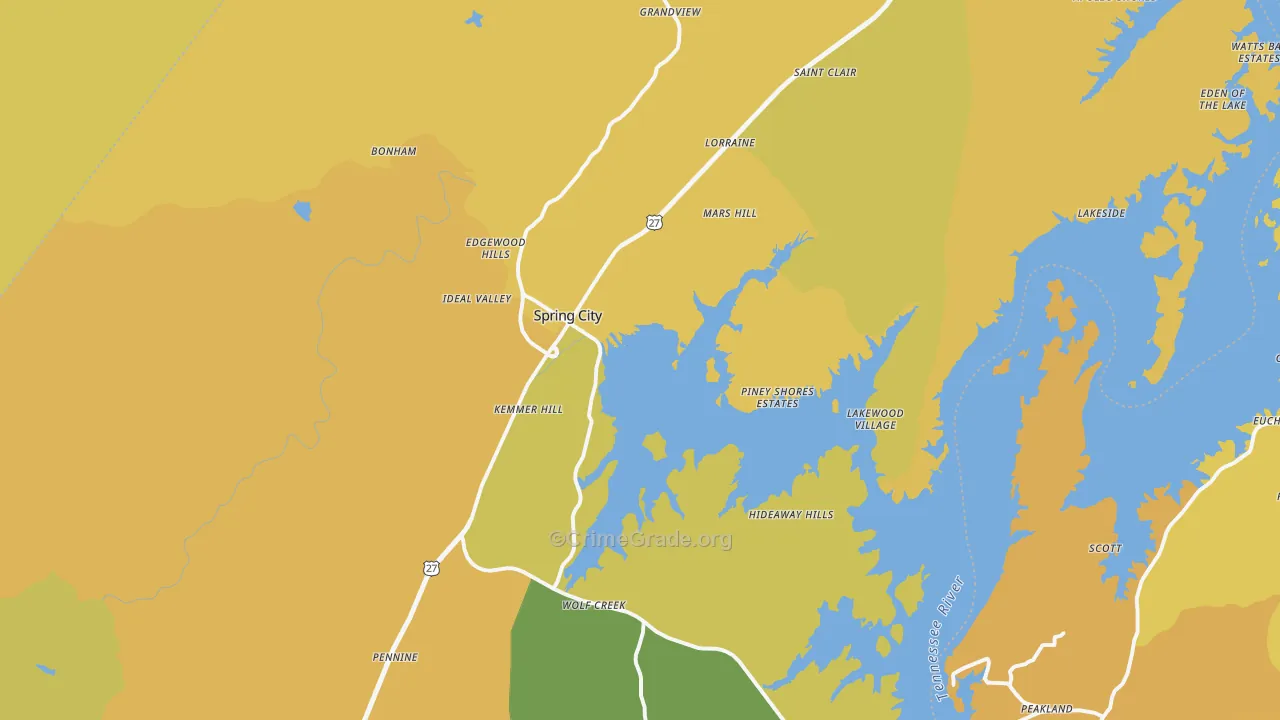Spring City, TN Map of Assault Rates