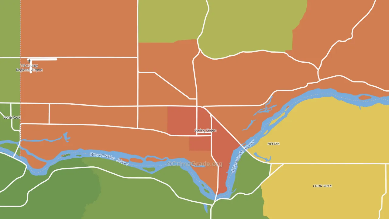 Spring Green, WI Map of Assault Rates