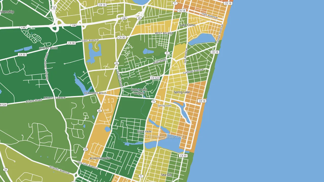 Spring Lake, NJ Map of Assault Rates
