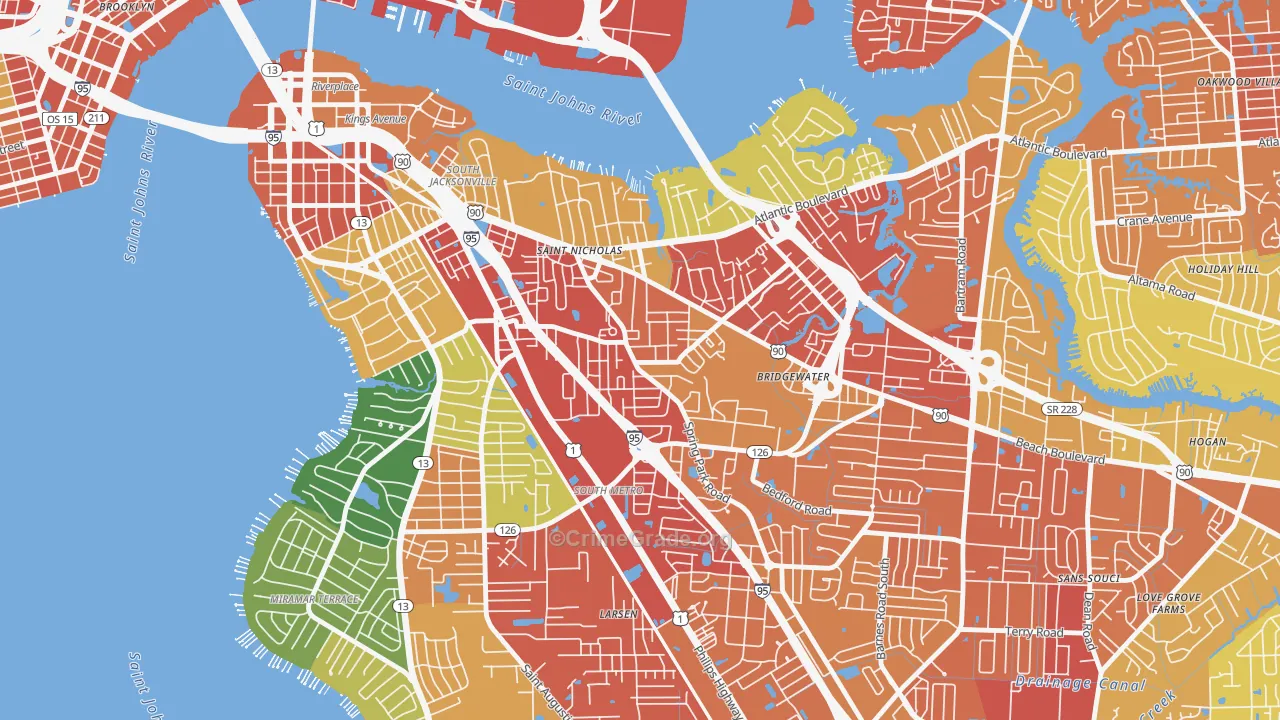 Spring Park, Jacksonville, FL Map of Assault Rates