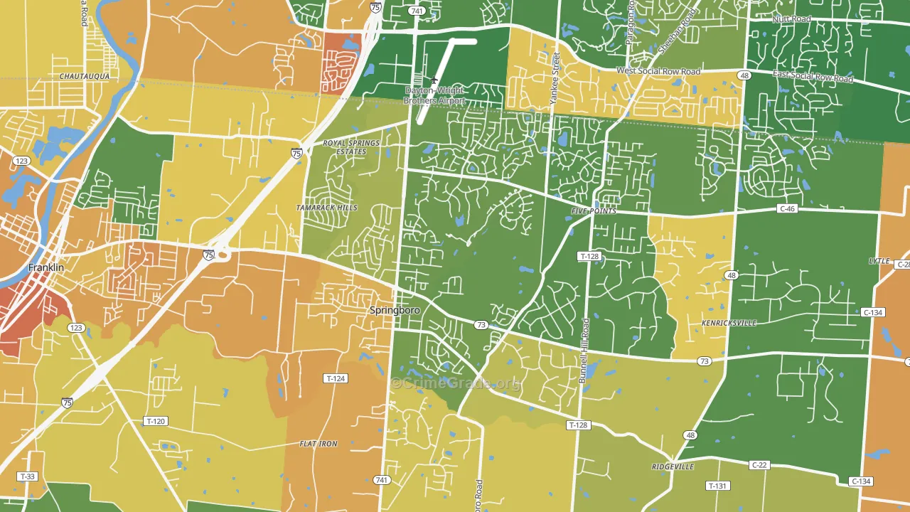 Springboro, OH Map of Assault Rates