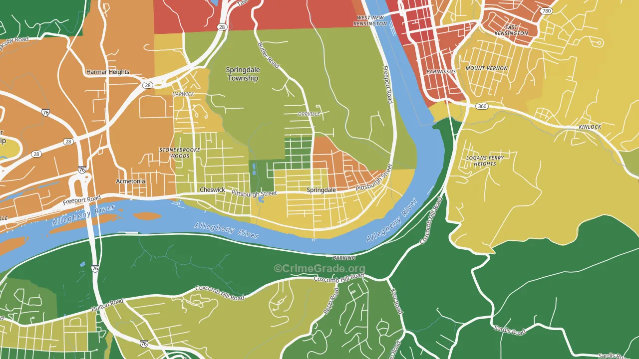 Springdale, PA Map of Assault Rates