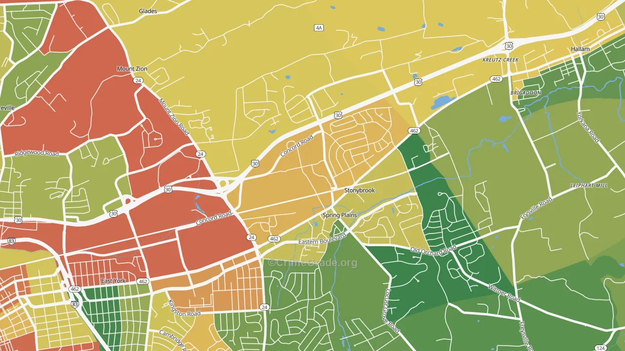Springetts Manor-Yorklyn, York, PA Map of Assault Rates