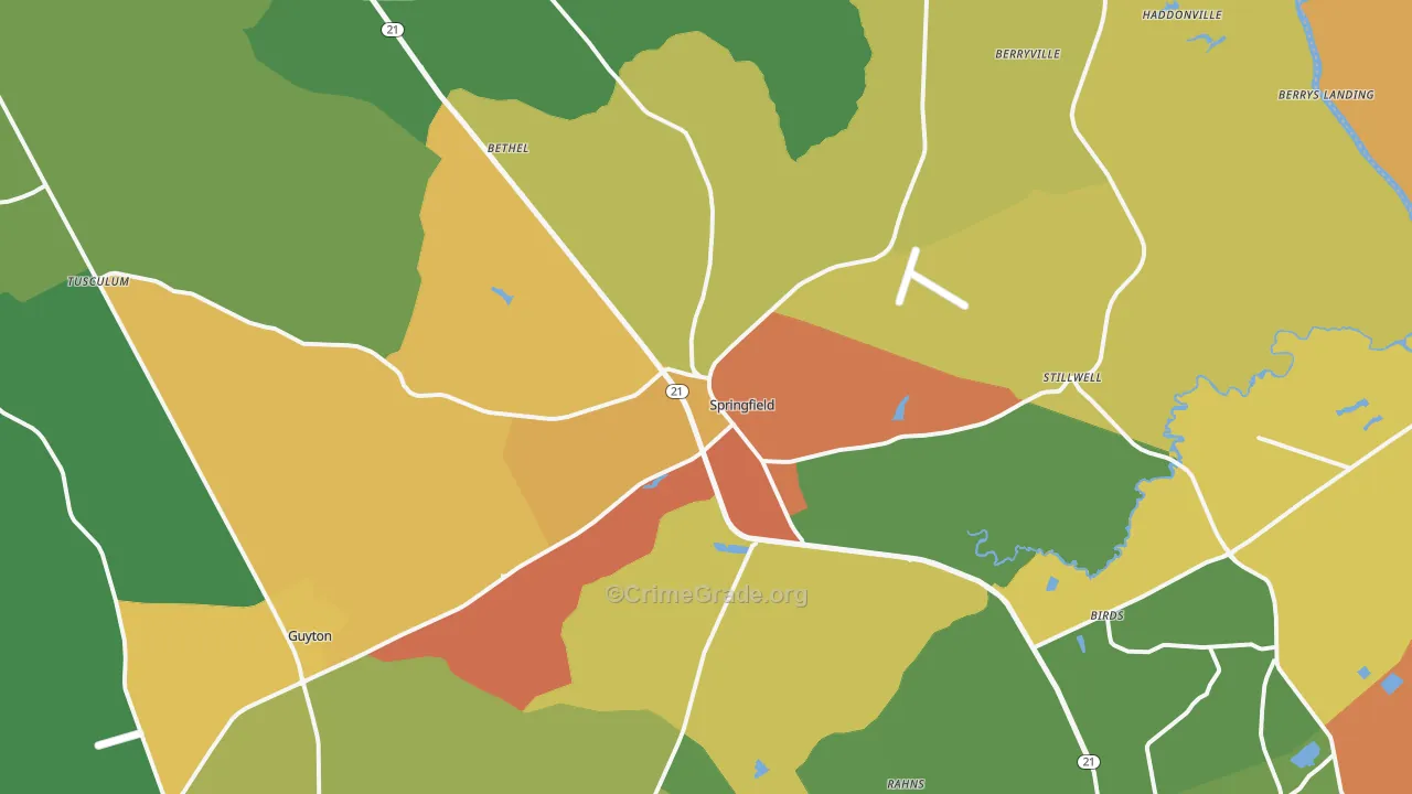 Springfield, GA Map of Assault Rates