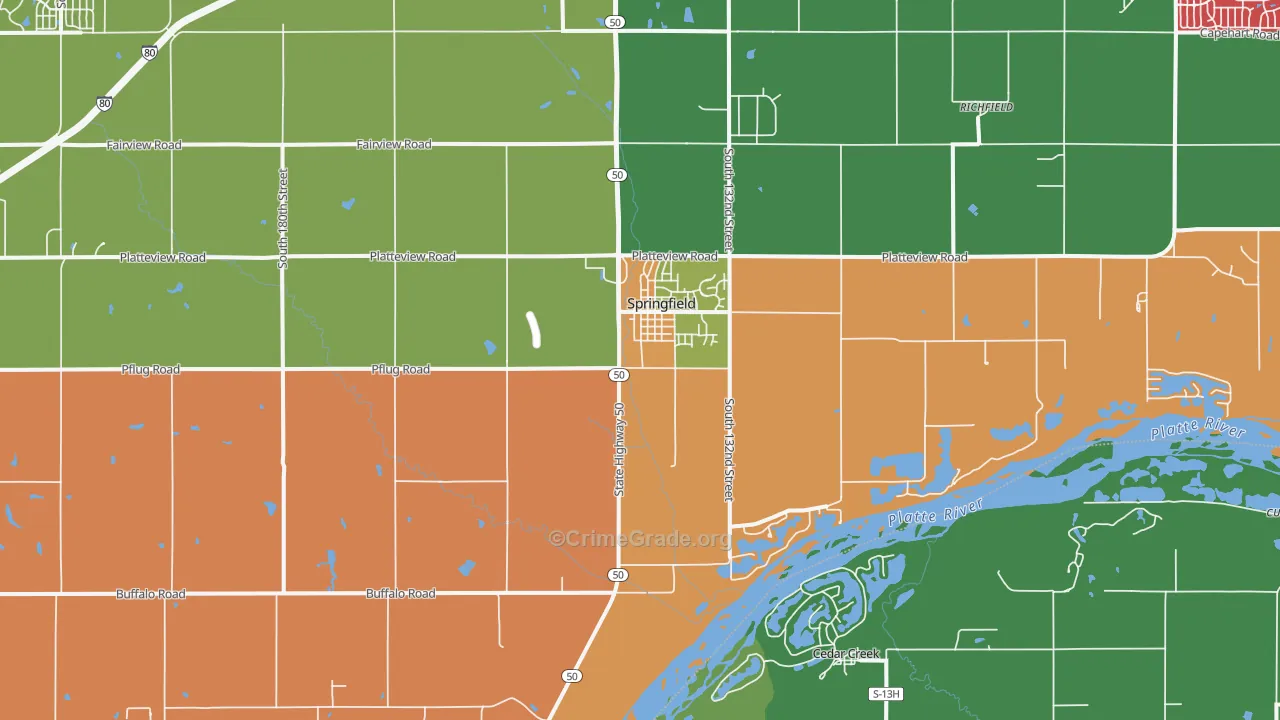 Springfield, NE Map of Assault Rates
