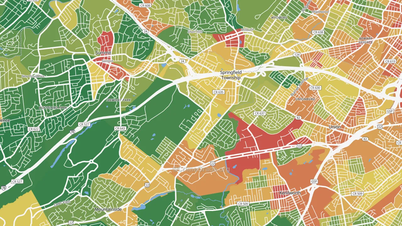 Springfield, NJ Map of Assault Rates