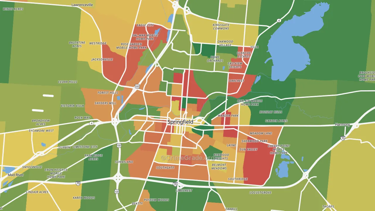 Springfield, OH Map of Assault Rates