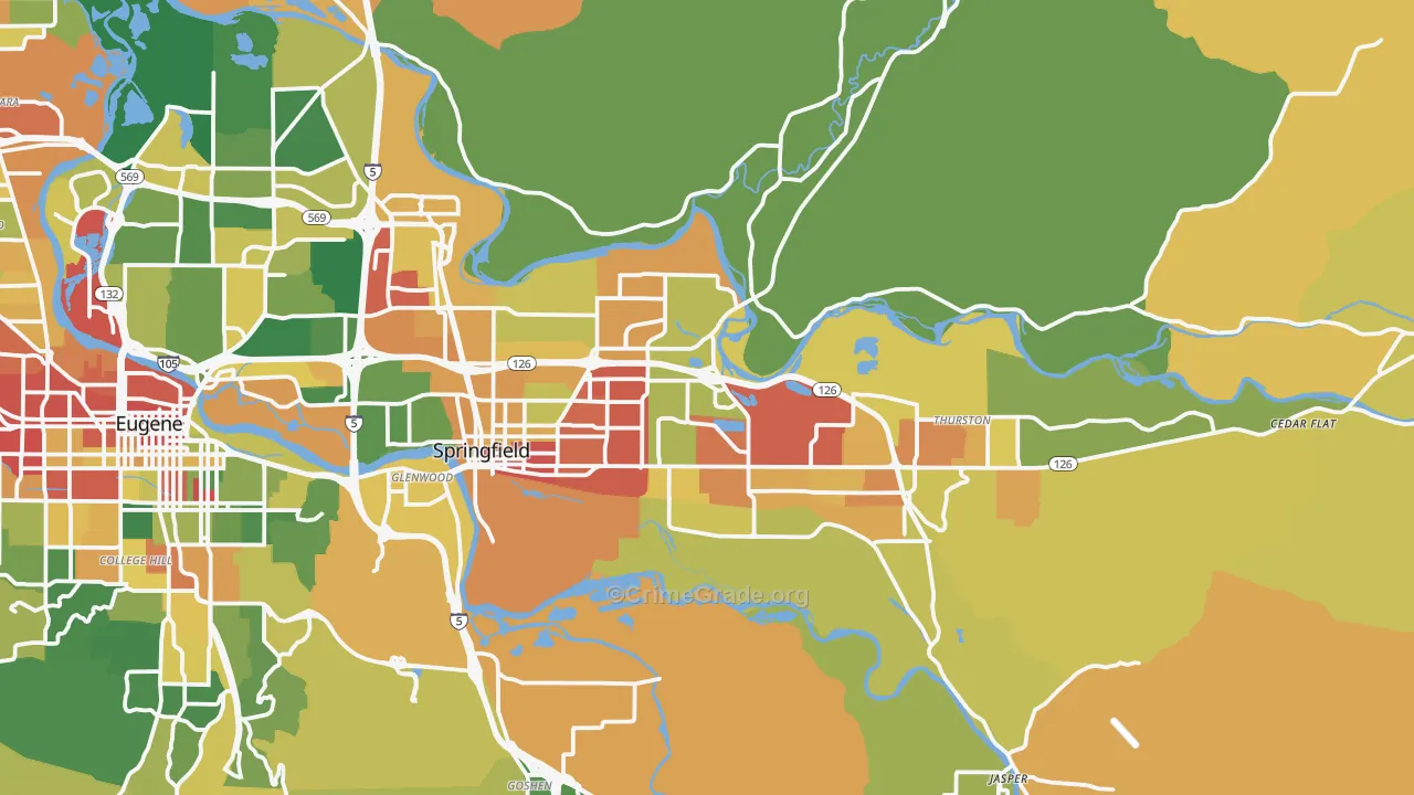 Springfield, OR Map of Assault Rates