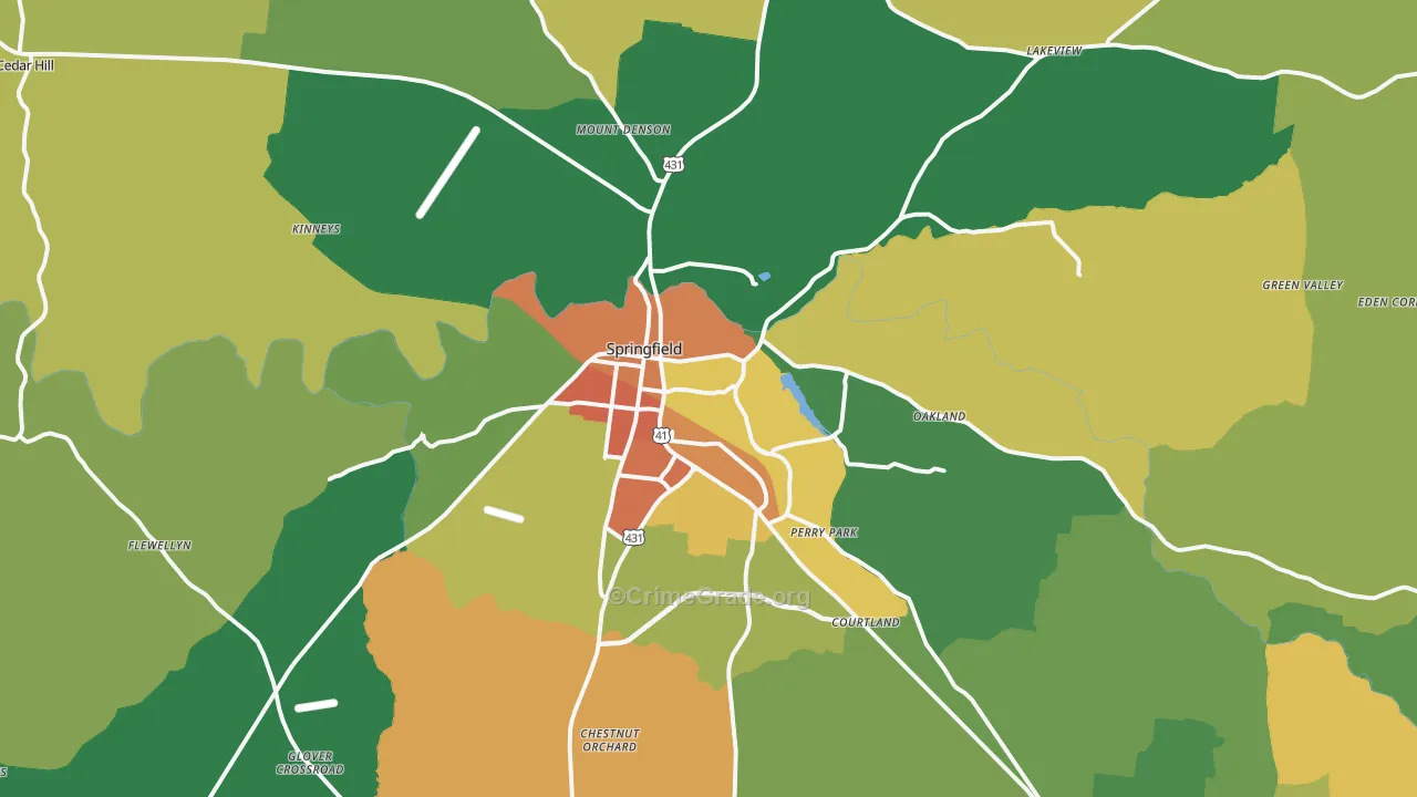 Springfield, TN Map of Assault Rates