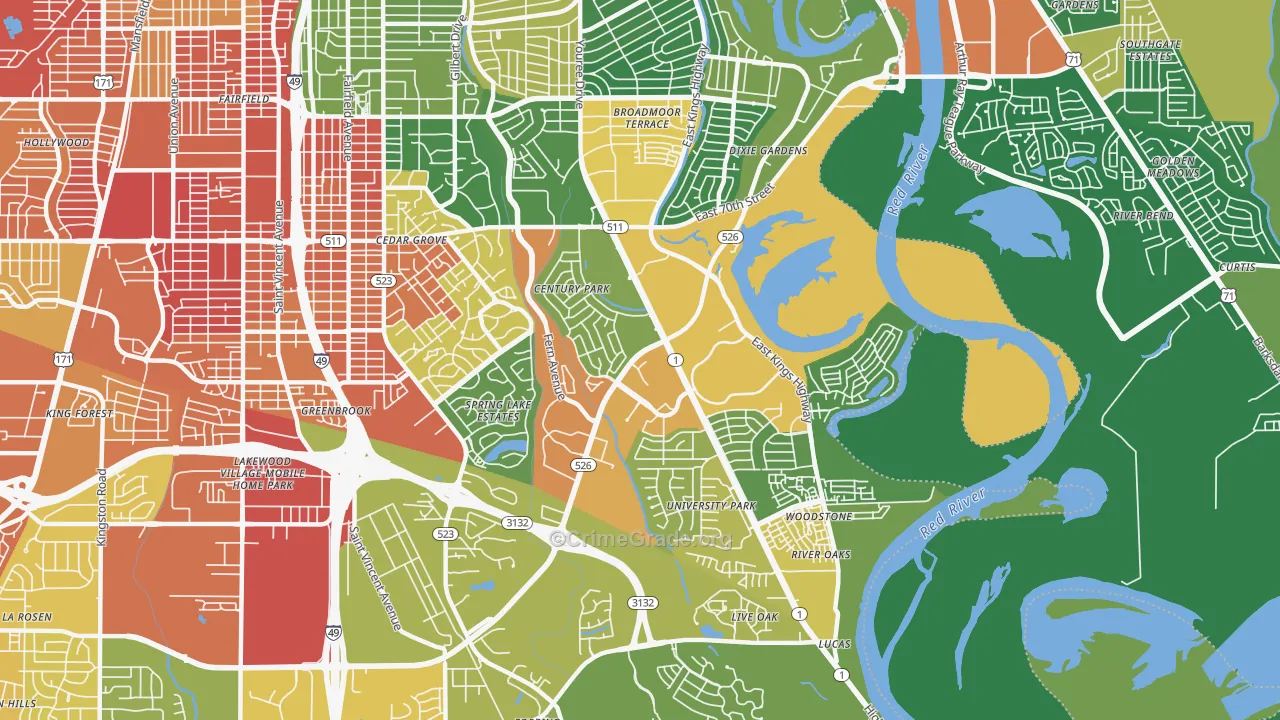 Springlake-University Terrace, Shreveport, LA Map of Assault Rates
