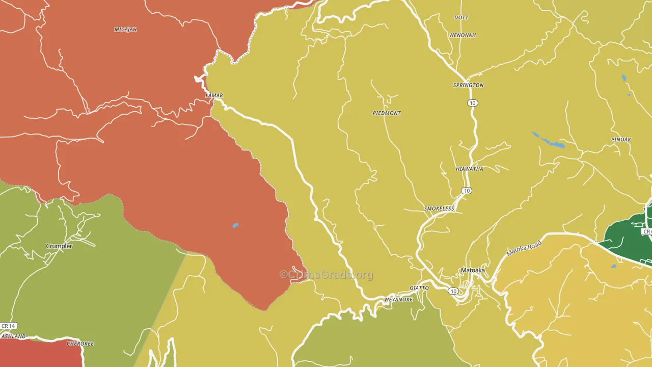 Springton, WV Map of Assault Rates