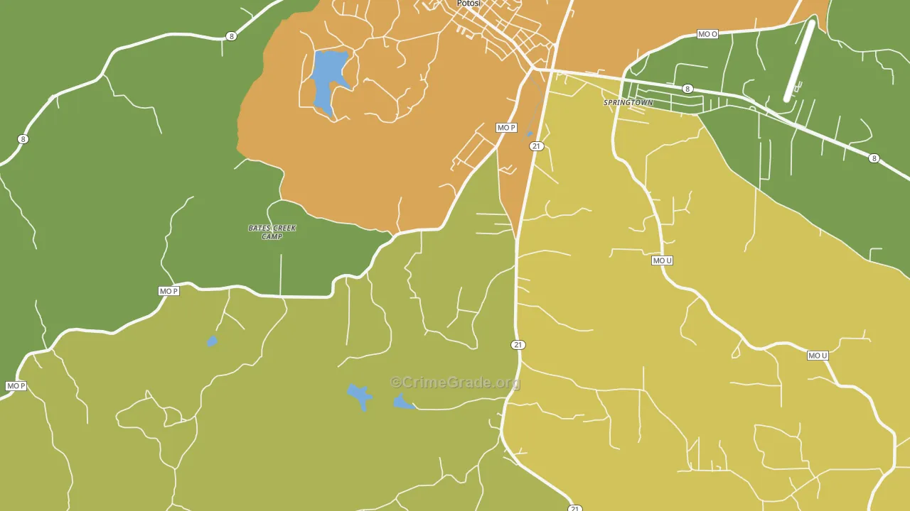 Springtown, MO Map of Assault Rates