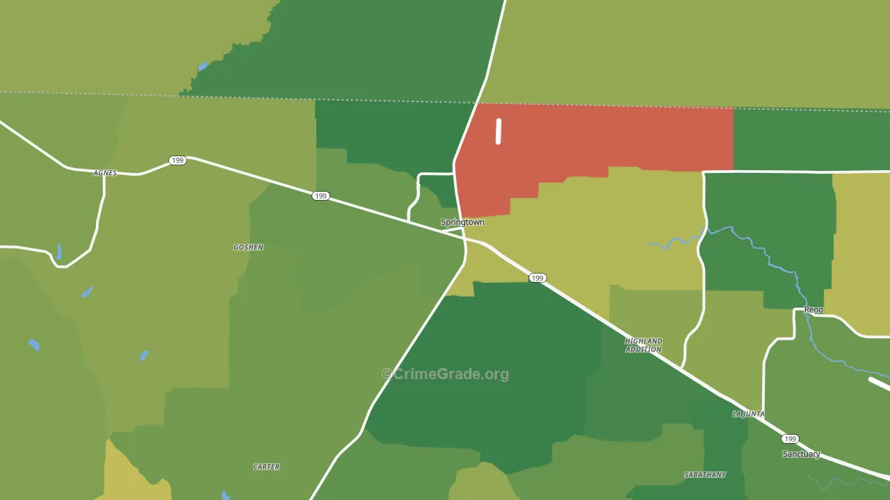 Springtown, TX Map of Assault Rates