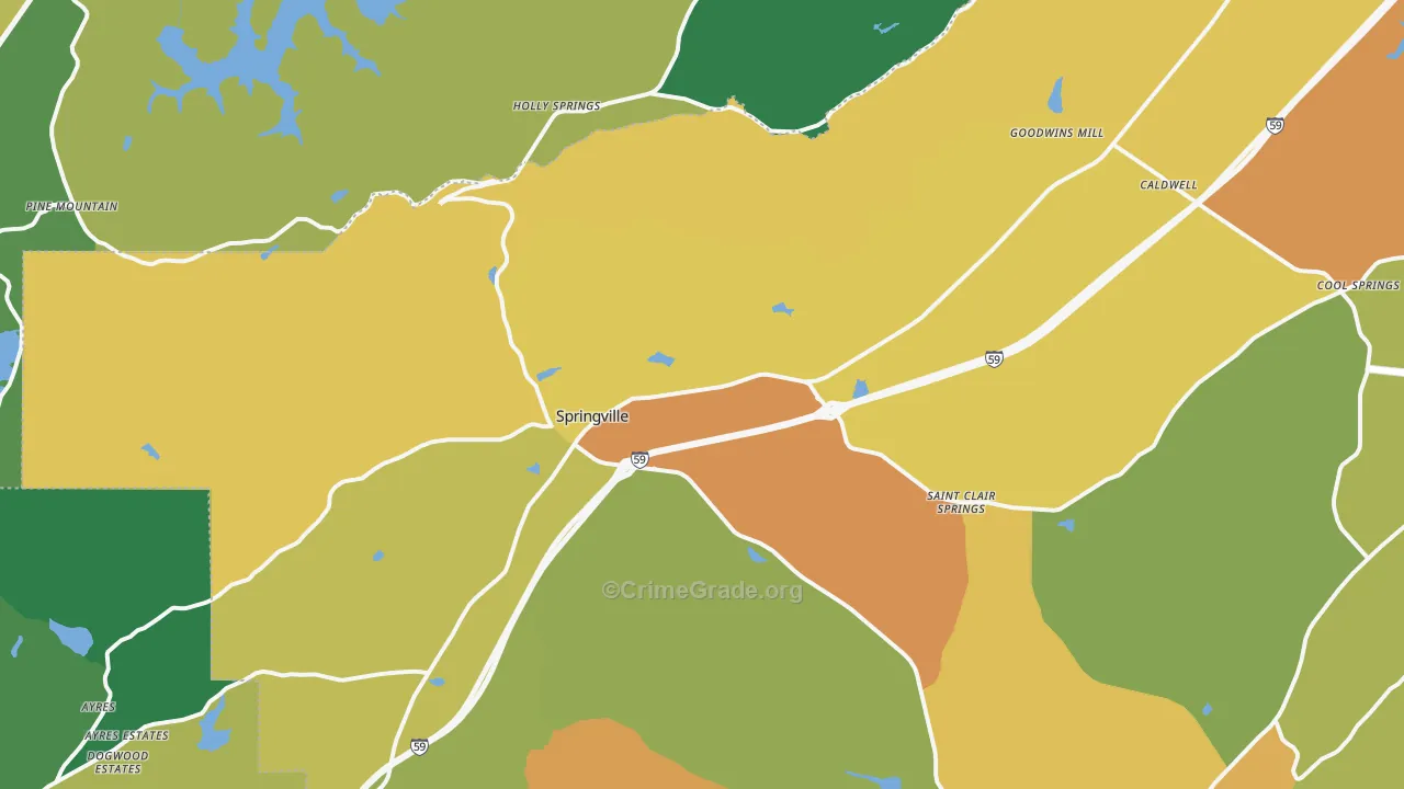 Springville, AL Map of Assault Rates