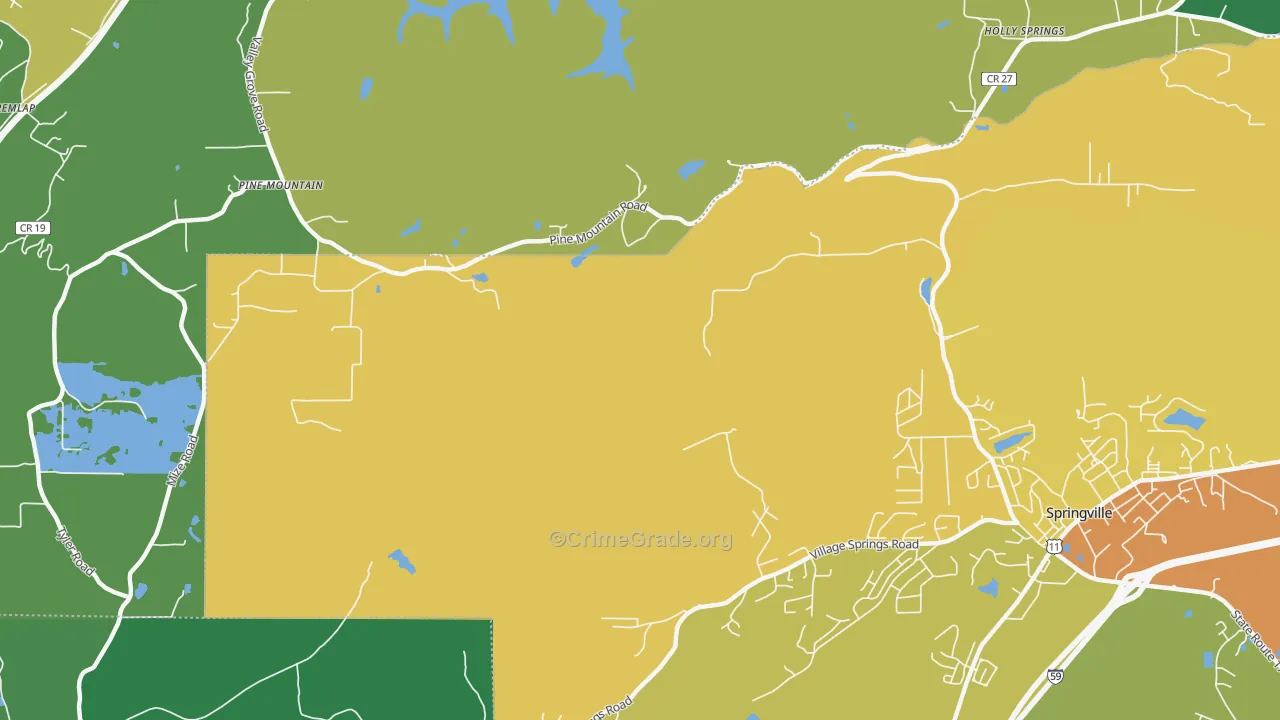 Springville Lake Estates, AL Map of Assault Rates