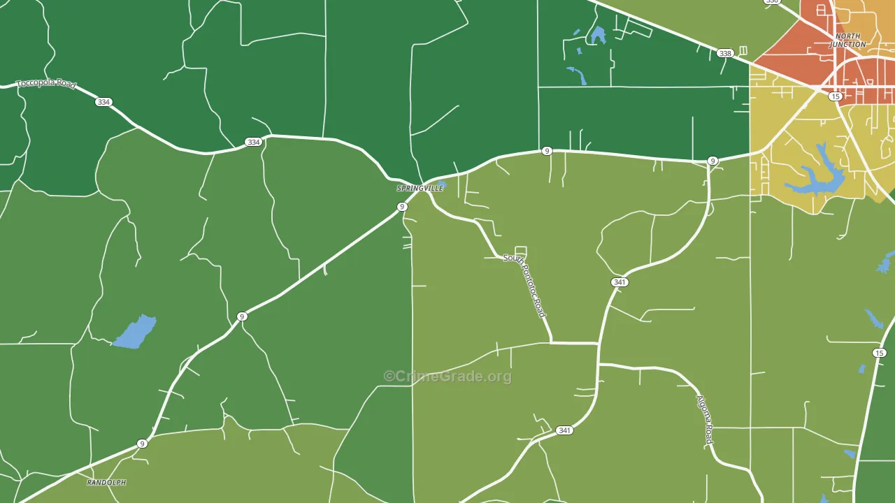 Springville, MS Map of Assault Rates