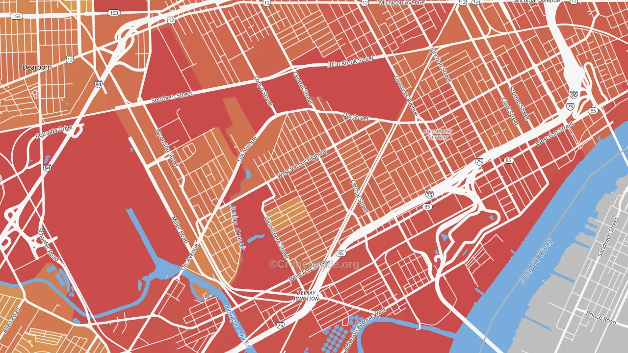 Springwells, Detroit, MI Map of Assault Rates