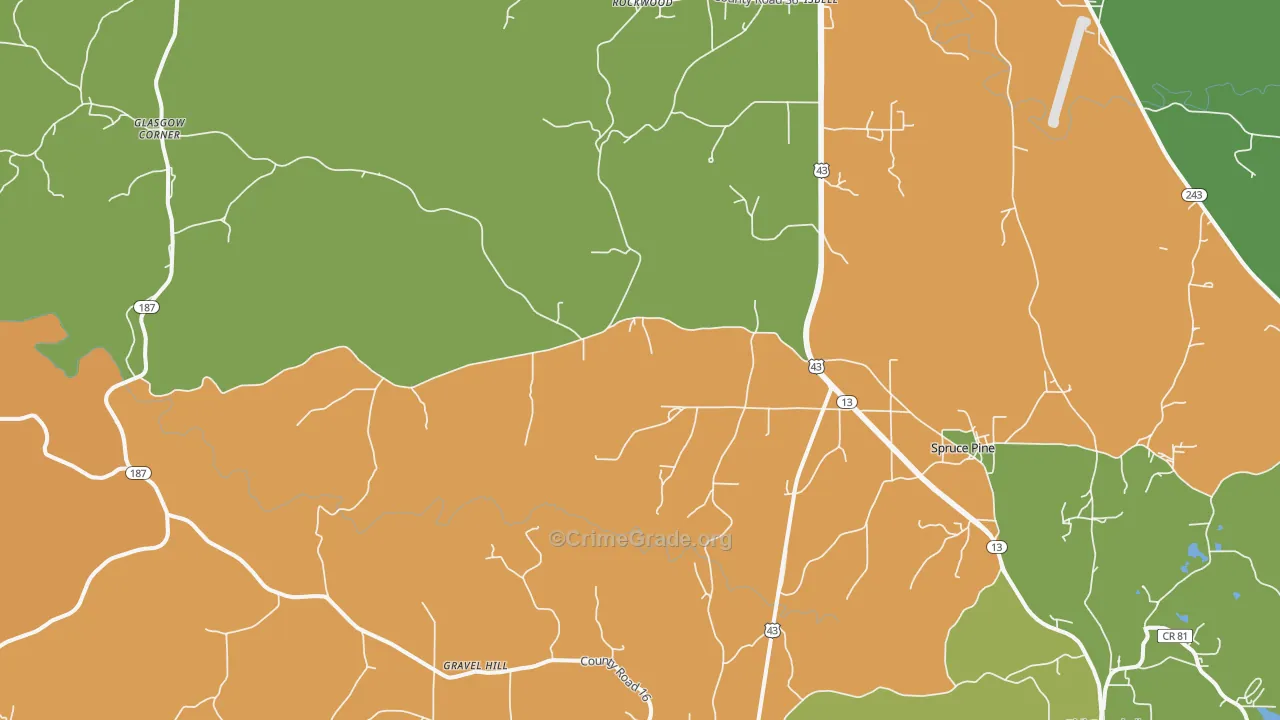 Spruce Pine, AL Map of Assault Rates