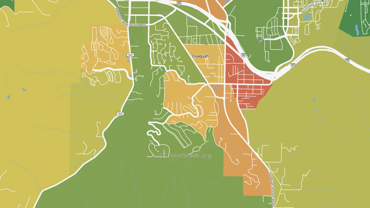 Squak Mountain, Issaquah, WA Map of Assault Rates
