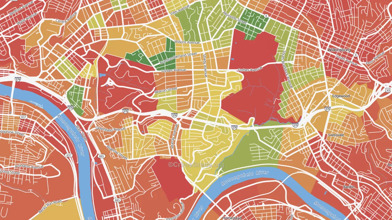Squirrel Hill South, Pittsburgh, PA Map of Assault Rates