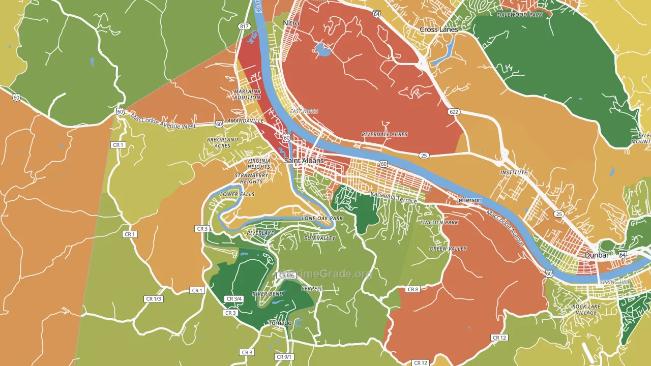 St. Albans, WV Map of Assault Rates