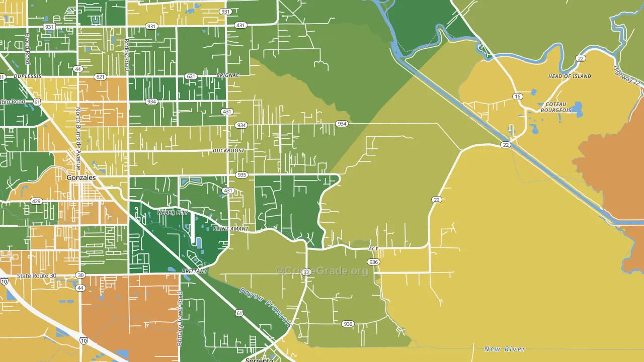 St. Amant, LA Map of Assault Rates