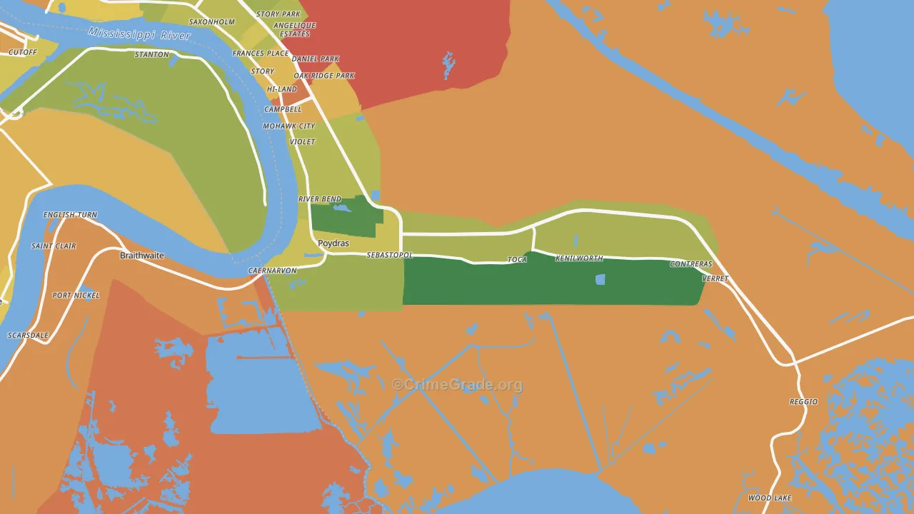 St. Bernard, LA Map of Assault Rates