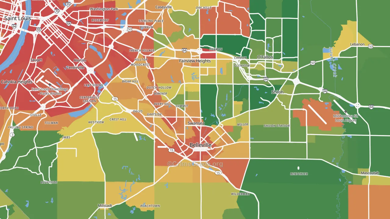 St. Clair County, IL Map of Assault Rates