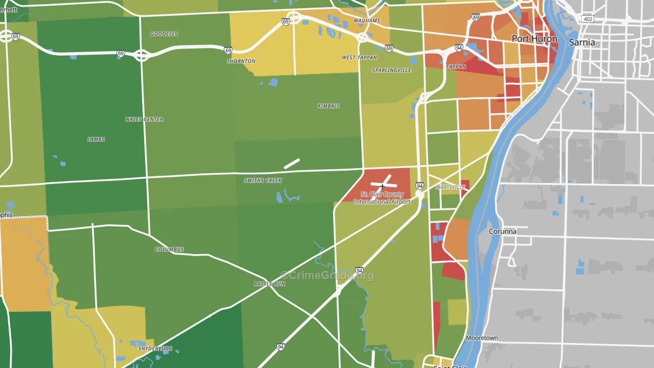 St. Clair County, MI Map of Assault Rates