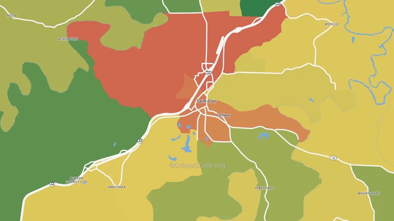 St. Clair, MO Map of Assault Rates