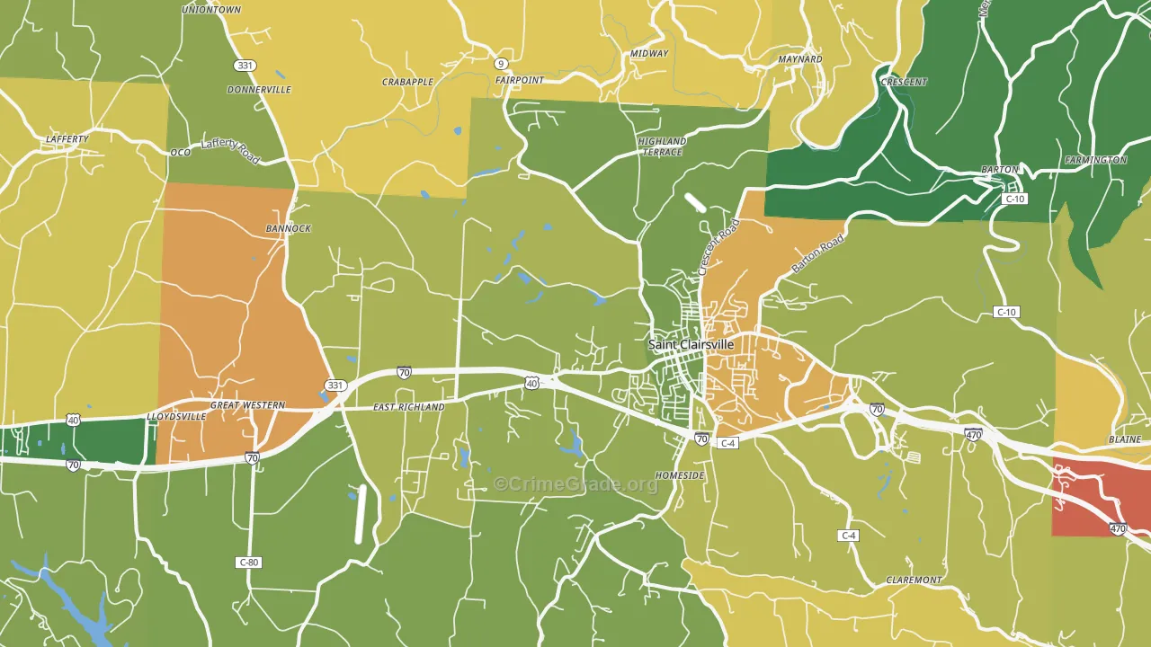 St. Clairsville, OH Map of Assault Rates