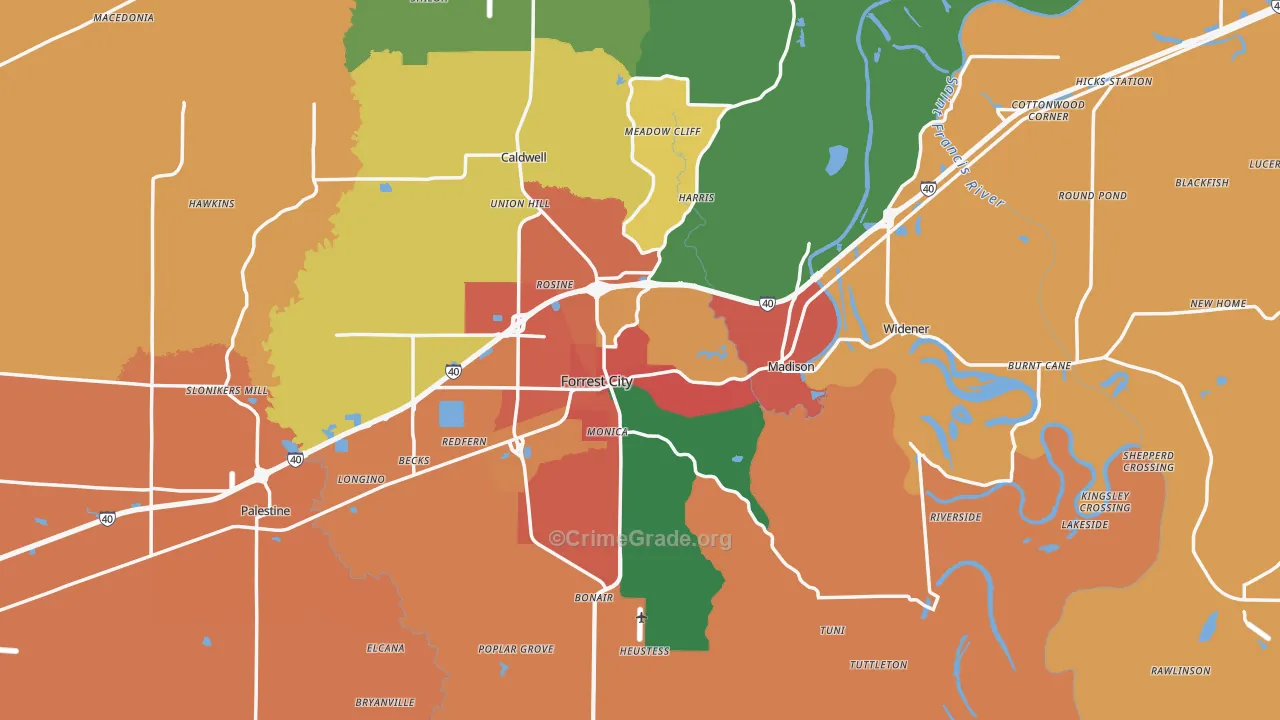St. Francis County, AR Map of Assault Rates