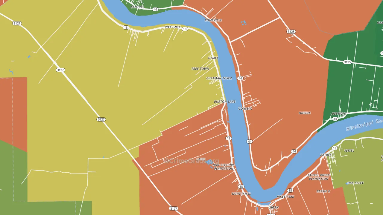 St. James, LA Map of Assault Rates
