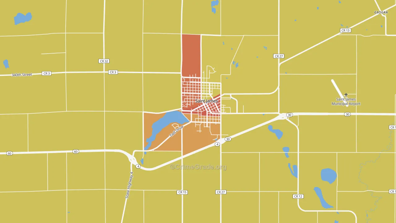 St. James, MN Map of Assault Rates