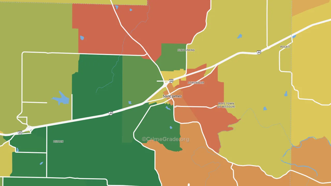 St. James, MO Map of Assault Rates
