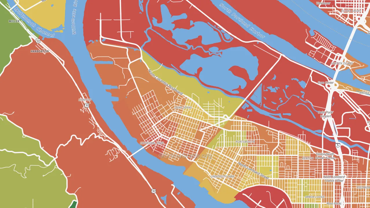 St. Johns, Portland, OR Map of Assault Rates