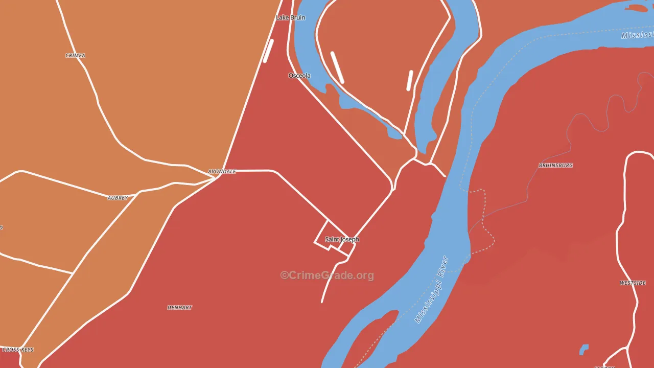 St. Joseph, LA Map of Assault Rates