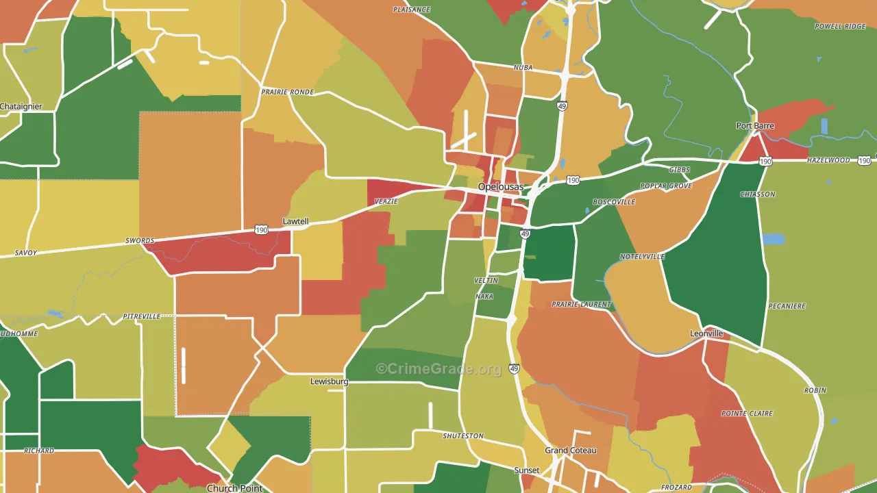 St. Landry Parish, LA Map of Assault Rates